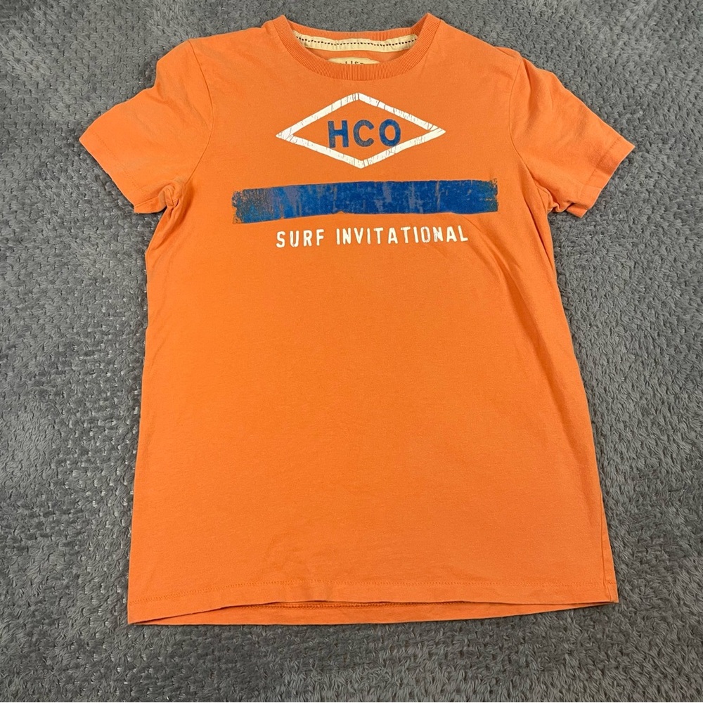 Hollister Men's T-Shirt Size Medium Short Sleeve Crewneck‎ Orange Surf Y2K